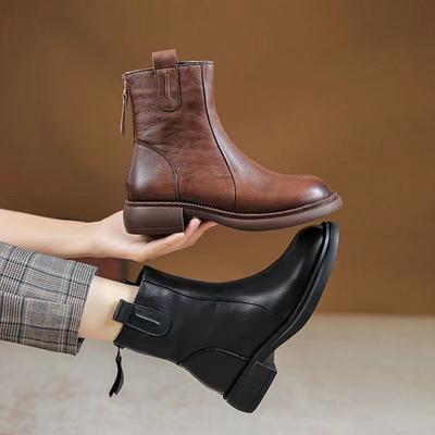 Fashion Autumn and Winter New Soft Bottomed Women's Ankle Boots Plush Warm Leather Brown Casual Women Thick Low Heeled Short Boots