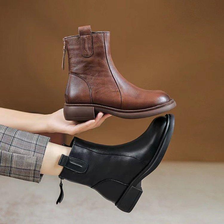Fashion Autumn and Winter New Soft Bottomed Women's Ankle Boots Plush Warm Leather Brown Casual Women Thick Low Heeled Short Boots