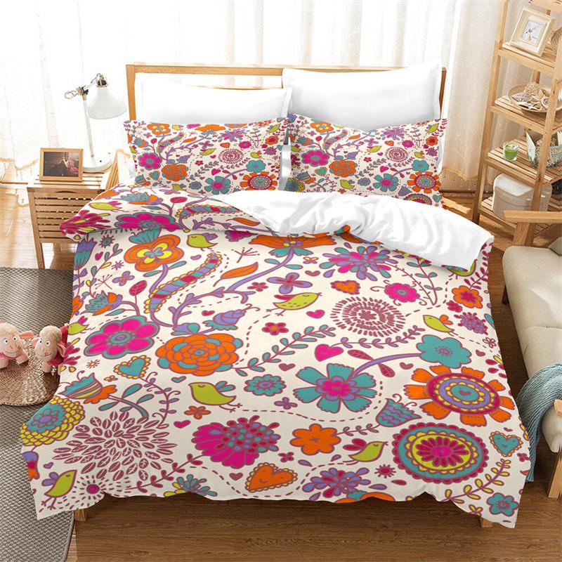 Mandala Duvet Cover Geometric Floral Print Bedding Set Queen Size Bohemian Style Pillowcases For Kids Adults Bedroom Decorative