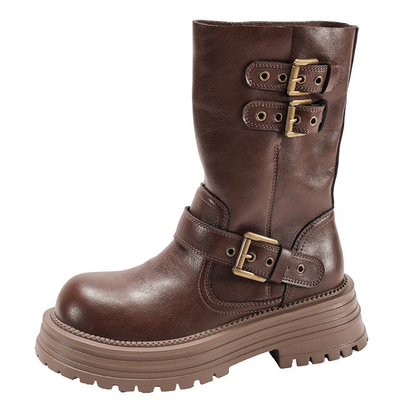 Khaki British Style Platform Martin Boots Women's 2025 New Autumn Small Man Height and Thinness Maillard Short Boots