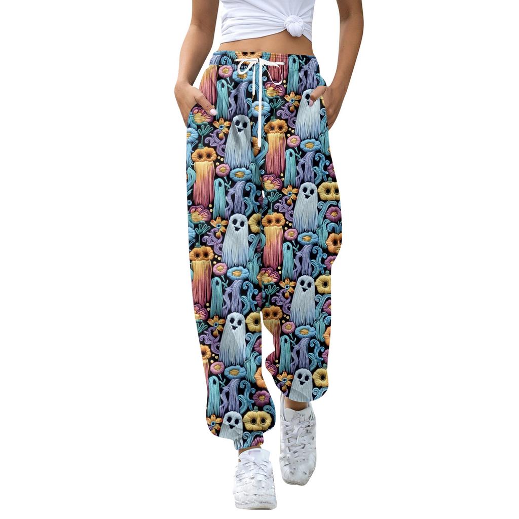 Women's Casual Fashion Halloween Print Casual Pants Sweatpants Long Pants Drawstring Elastic Waistband Cuffed Pants