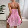 Mesh Floral Strap Bow Slit Nightgown Set With Lingerie Style Underwear