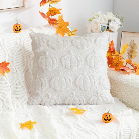 Pumpkin Pattern Pillowcase Solid Color Hide Zipper Soft Wool Velvet Pillow Case Halloween Cushion Cover Home Decor