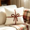 Christmas Throw Pillow Covers Cover, Bow Knot Pattern Cushion 18x18 Inch Theme Soft Plush Case for Sofa Couch Holiday Home Decor Luxury Shells