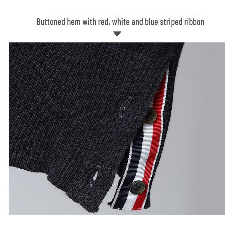 TB BROWIN Wool Four-Bar Round Neck Sweater