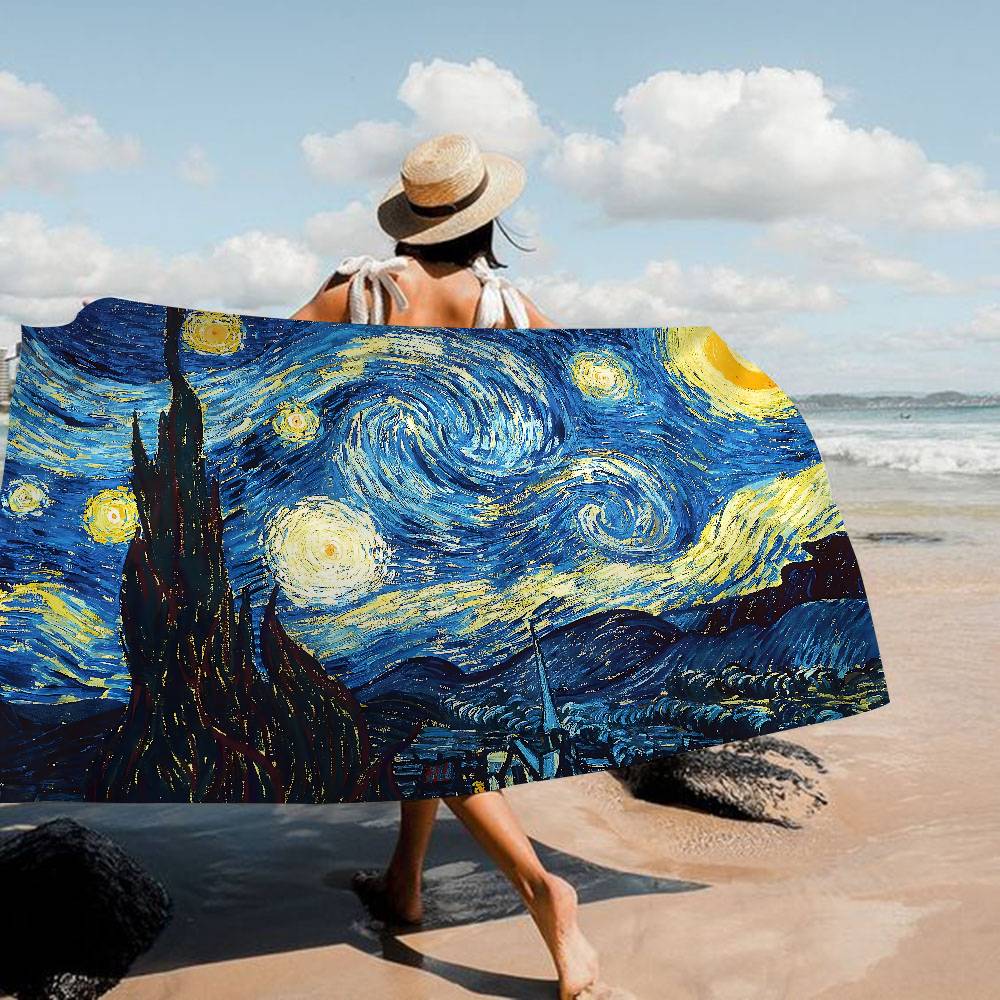 Starry Night Van Gogh Art Anime Beach Swimming Towel Soft Absorbent Washcloth Children's Gifts For Kids Travel Camping Gym