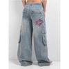Foreign Trade Original Order A. La * B Lightweight Light Blue Wash Cargo Wide Leg Loose Rubber Band Waist Jeans 1406