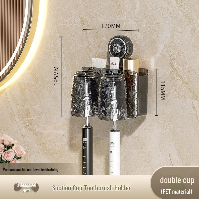 Wall-Mounted Suction Cup Toothbrush & Toothpaste Holder Set with Tooth Squeezer and Cup for Family Bathrooms