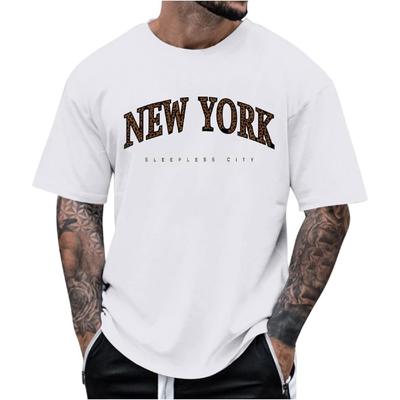 New York T Shirts for Men Fashion Letter Print Short Sleeve Crew-Neck Tee Tops Summer Casual Loose Comfort Tshirt