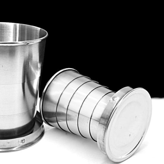 Taza Plegable de Acero Inoxidable Taza de Viaje Plegable con Llavero Taza Portátil para Beber al Aire Libre para Acampar Senderismo Pesca Uso