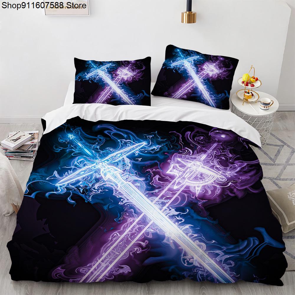 Sword Art Online Bedding Set Anime Duvet Covers King Queen Double Twin Size Adults Kids Bed Linens Single Double Size Decor Home