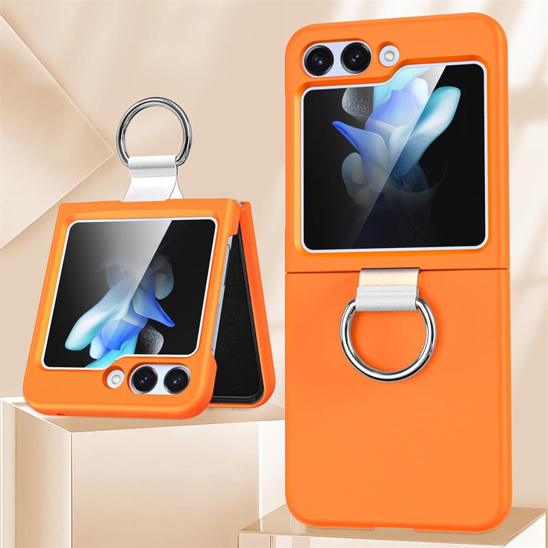 Solid Color Folding With Finger Ring Buckle Case For Samsung Z Flip 6 5 Zflip 5 Z Flip4 Z Flip 3 5G Shockproof Matte Clear Cover