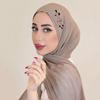 Fashion Ribbed Jersey Hijab Muslim Plain Scarf Crepe Rhinestone Hijab Soft Islamic Shawls Wraps Headband For Women