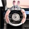 38cm Cartoon Bunny Winter Plush Car Steering Wheel Cover Warm Cute with Plush Decorative Handle