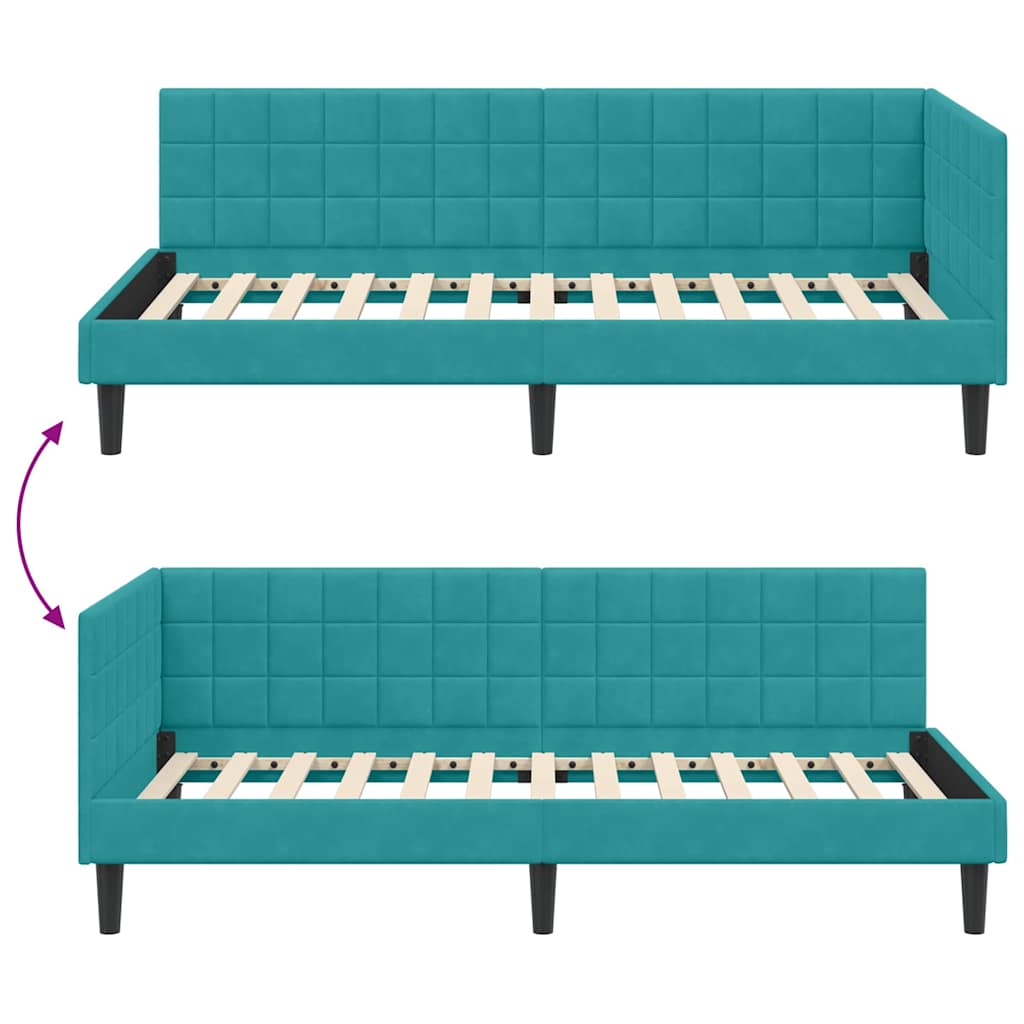 L Shaped Bed Frame with Headboard Turquoise 90 Cm X 190 Cm Velvet