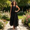 Fat Hiding Loose Dress Women's Flowy Chiffon Dress, Sleeveless Crew Neck Asymmetrical Hem Plus Size Women Long Summer Layered Cocktail Wedding