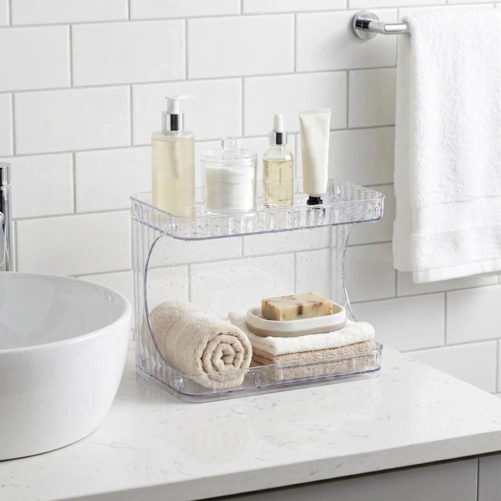 Double Layer Desktop Storage Shelf Transparent Kitchen Storage Box Desktop Placement