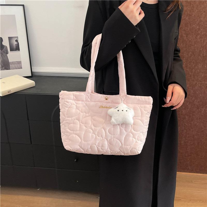 Small Fresh and Fashionable Handbag Bag Women's New Love Embroidered Thread Shoulder Bag Light and Versatile Going Out Tote Bag