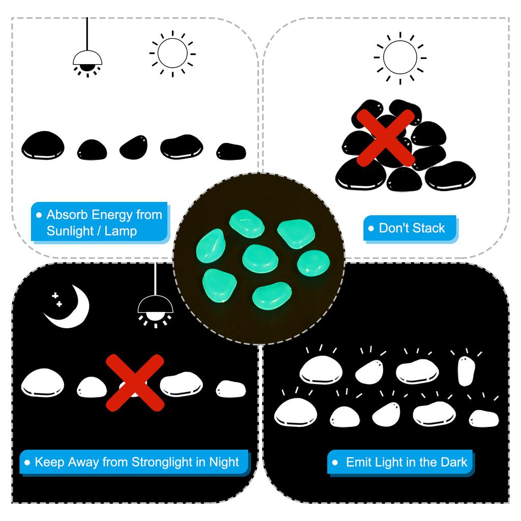 500pcs Glow Rocks 8-11mm Glow Pebbles Decoration In the Dark Luminous Stones Decor DIY Decorative for Garden, Potted Plant,