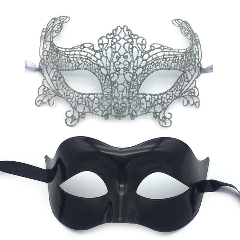 Halloween Half Face Lace Mask With Hollow Design For Couples Party Gift