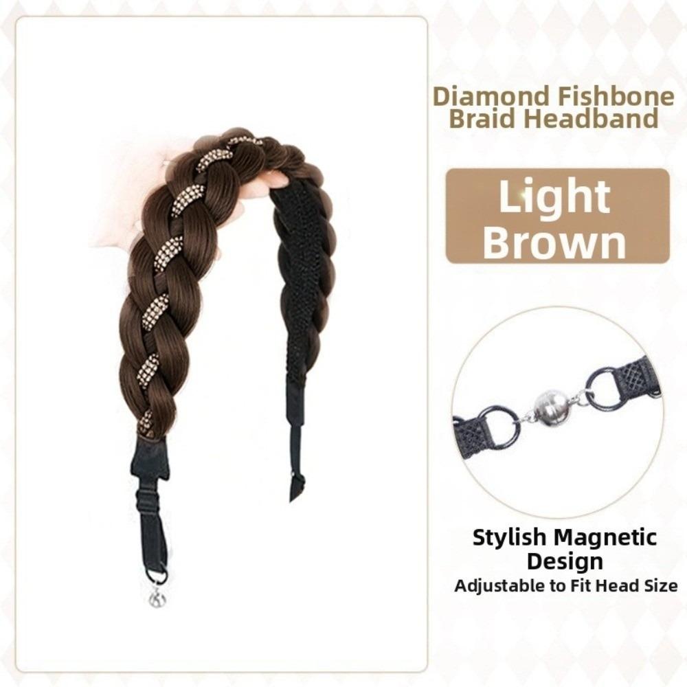 

Adjustable Rhinestones Braids Headband Non-Slip Easy Wig Headband Fishtail Braid Hair Hoop Party светло-коричневого