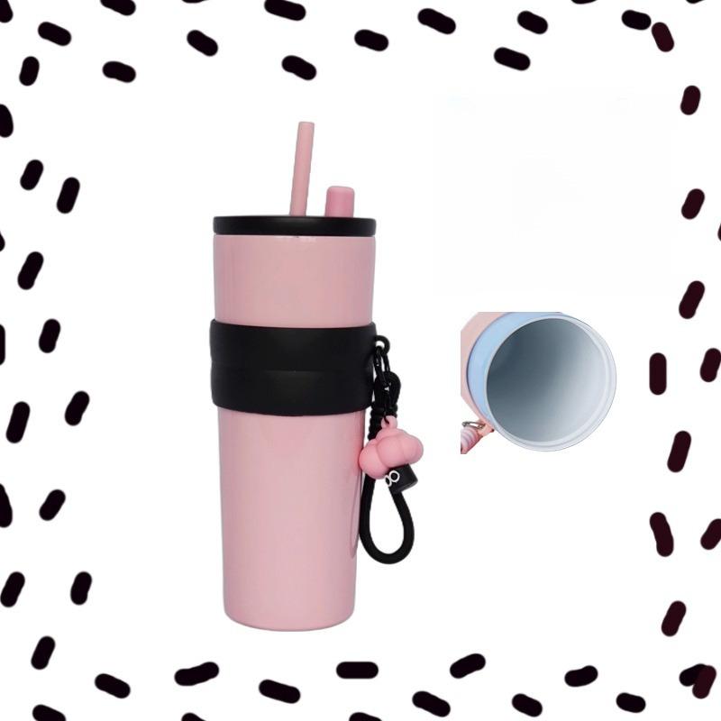 Portable Thermos Cup Portable Ceramic Ice Cup High-value Car Straw Cup
