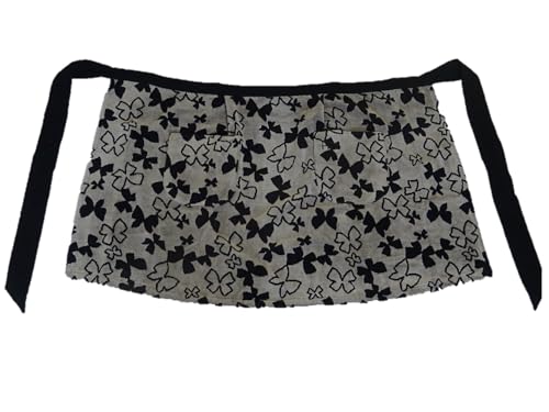 LUNAPANDA HANAEMORI Towel Fabric with Ribbon and Papillon Pattern, Salon Apron by Hanae Mori, 67129 (Black)