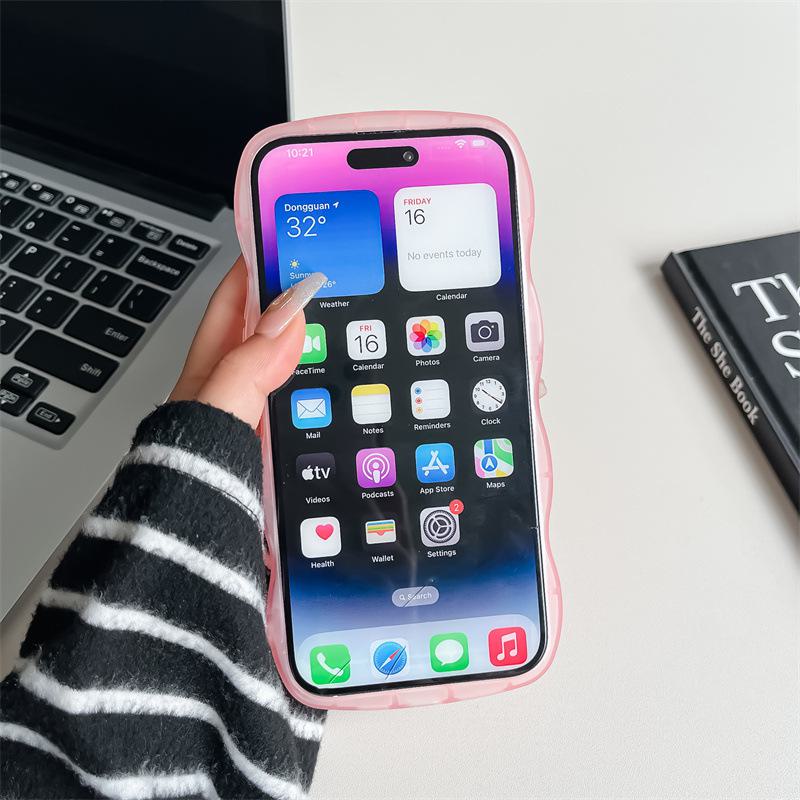 Apple 15 Promax Mobile Phone Case: Anti-Fall, Pearl Love, Soft Wave Transparent Epoxy DIY.