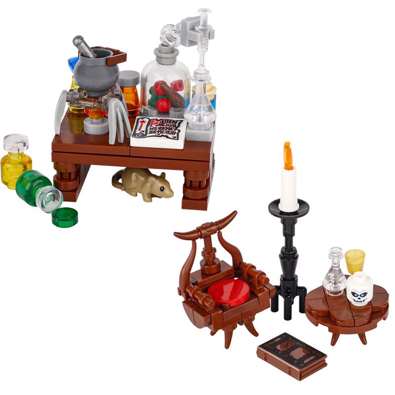 City Halloween MOC Bricks Pumpkin Building Blocks Street View Piano Tombstone Skeleton Ghost Bat Snake Accessories Bricks Toy