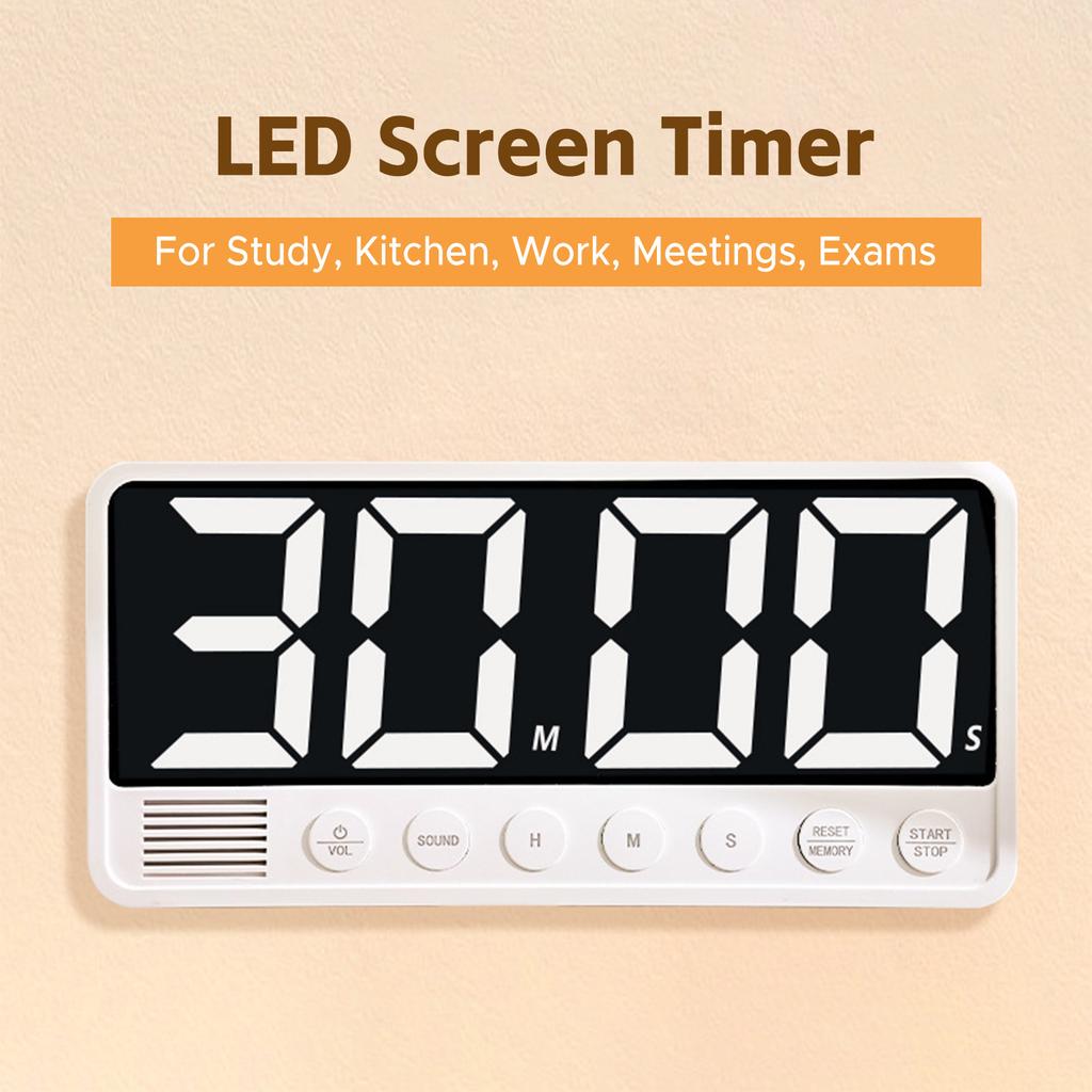 Temporizador LED Cuenta Regresiva Pantalla Grande 99h 59m 6 Volúmenes de Alarma 3 Memorias Carga Tipo-C