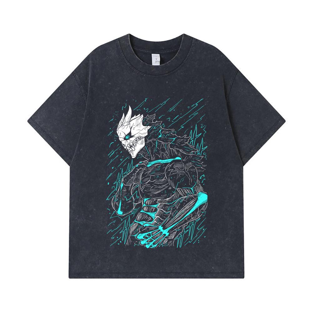275 GSM Washed T-shirts 100% Cotton Kaiju No 8 V8 Kafka Print Unisex Heavy Cotton T Shirt