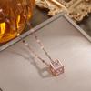Korean 18K Gold Plated Hollow Square Diamond Pendant Titanium Steel Necklace for Women - Stylish Fashion Collarbone Chain Jewelry