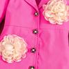 Girls Fashion Suit Collar Dress Rose Pink Puff Sleeves + 3D Flowers Sweet Dress for Older Children