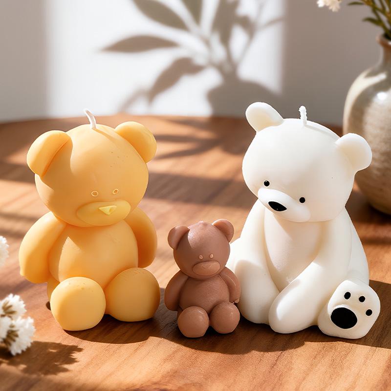 Handmade Creative Sitting Teddy Bear Silicone Candle Mold for Ornament or Aroma Stone Plaster.
