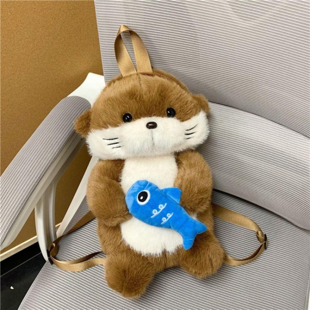 Realistic Look Otter Plush Backpack Adorable Student School Bag Birthday Gift