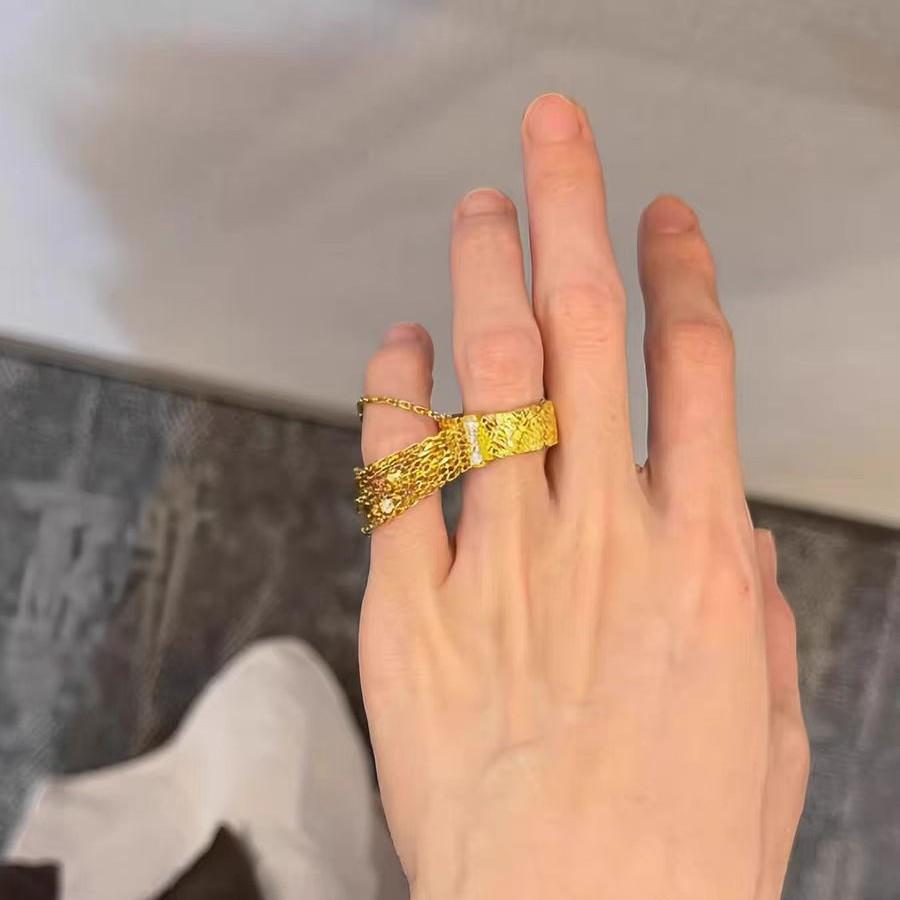 [Golden Sui Shaking Light] Retro Texture Tassel Ring, Advanced Sense Diamond-set Exquisite Temperament, Versatile Index Finger Ring, Woman