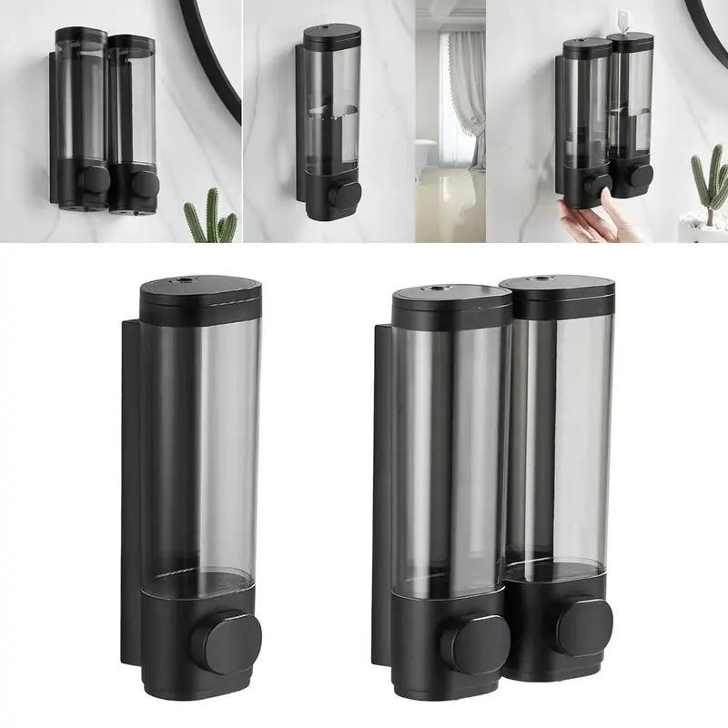 Bathroom Black & White Drill-Free Shower Gel/Shampoo Dispenser – with Cleaning Storage Box, Hotel-Style Packaging