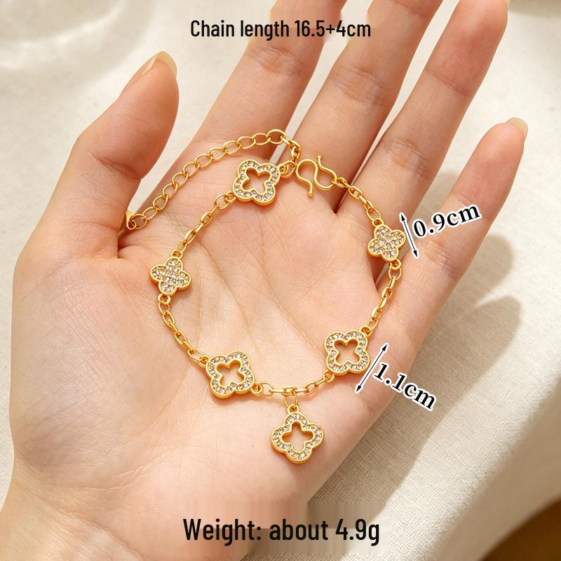 Set de Collar, Anillo y Pulsera de Cinco Flores de Trébol Chapados en Oro de Vietnam