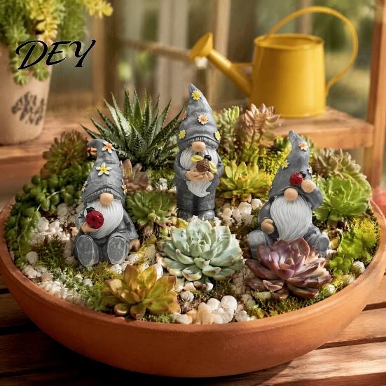 Decorative Yard Sculptures Halloween Garden Gnome Figurine, Vintage Flower Mushroom Elf Dwarf Statue Handmade Resin Statues for Patio Yard, Waterproof