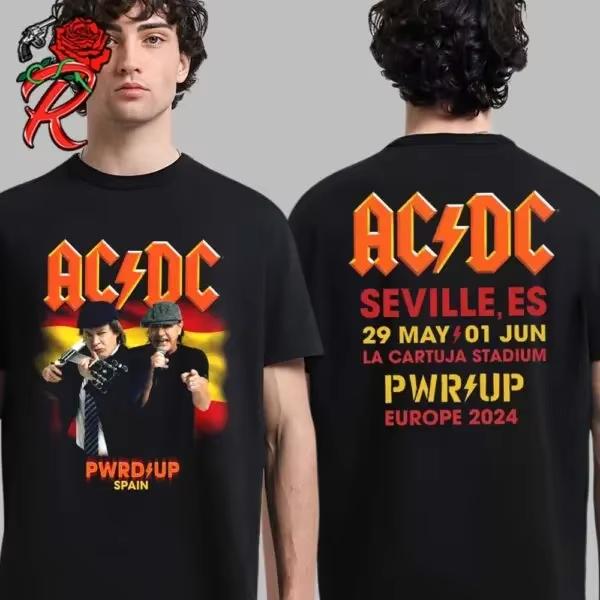 AC DC Band Concert Summer 2025 Europe Tour Poster Classic Men's and Women's T-shirt Parent-child Printed Short Sleeve