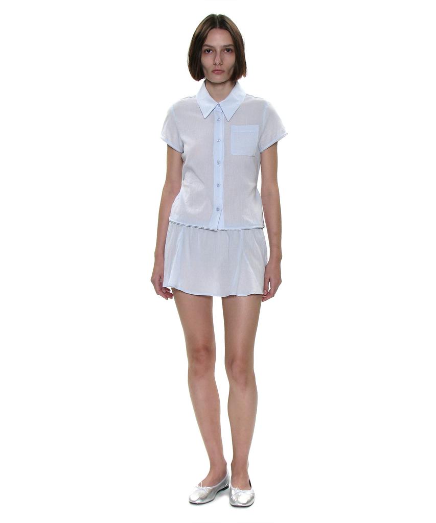 Partimento Woman Pwc Cotton Lace Trim Gored Mini Skirt_Sky