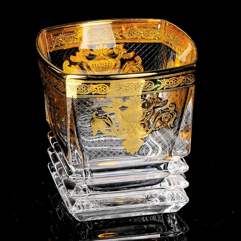 Evropská silnostěnná křišťálová sklenice na víno Sklenice na whisky sklenice se zlatým vzorem zvonku Sklenice na pivo