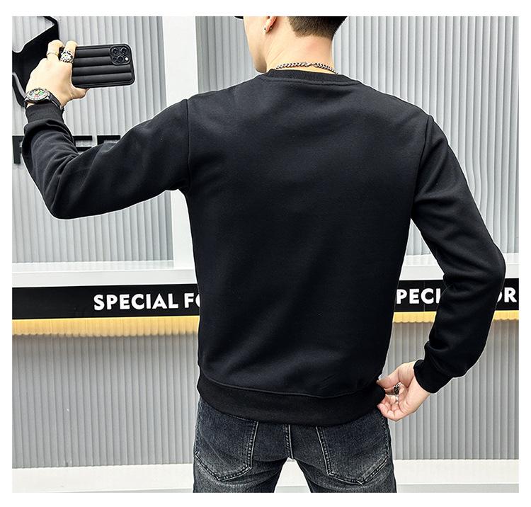 European High-End Embossed Men's Round Neck Sweatshirt - Autumn Trend Luxury Letter Print