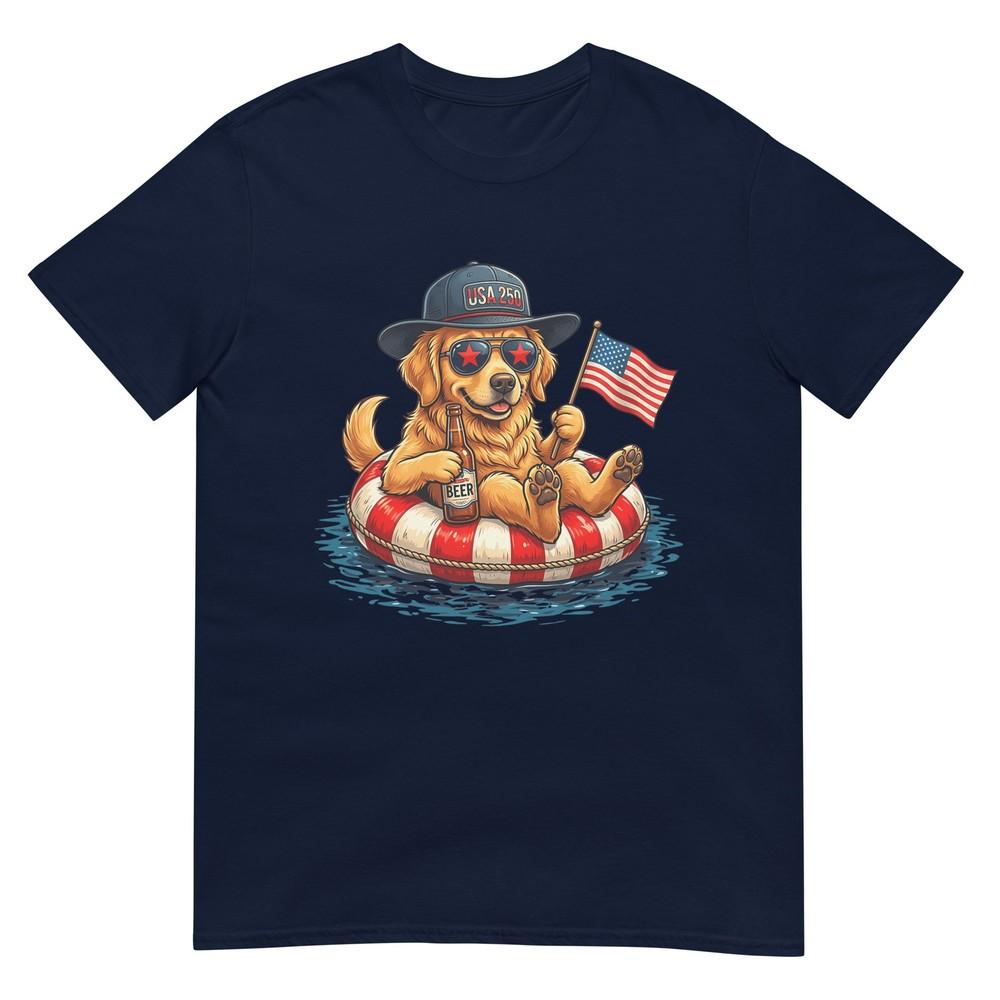 Golden Retriever Usa 250 Patriotic Beer Float Summer Dog TShirt S