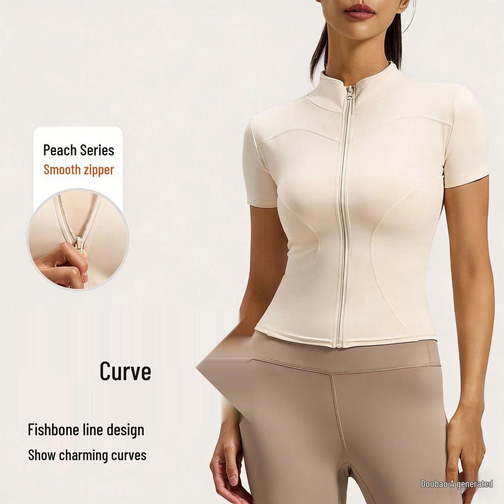 Top da Yoga ad Alta Elasticità con Zip, Vestibilità Aderente e Collo Alto