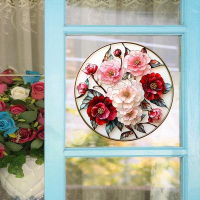 Fun-JD067 Vetro Imitazione Rosa Dipinto Decorazione e Abbellimento Finestra Adesivo Elettrostatico UV per Finestra