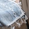 Cotton Linen Knitting and Embroidery Window Curtains for Living Room Short Vintage Home Decoration Tassel Drapes Kitchen Valance