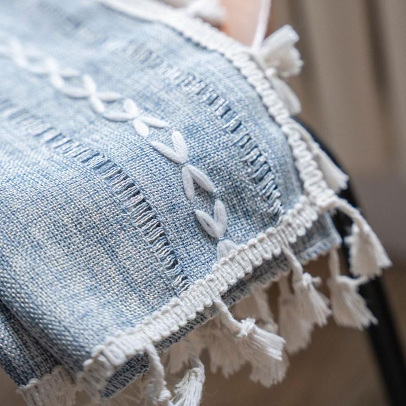 Cotton Linen Knitting and Embroidery Window Curtains for Living Room Short Vintage Home Decoration Tassel Drapes Kitchen Valance