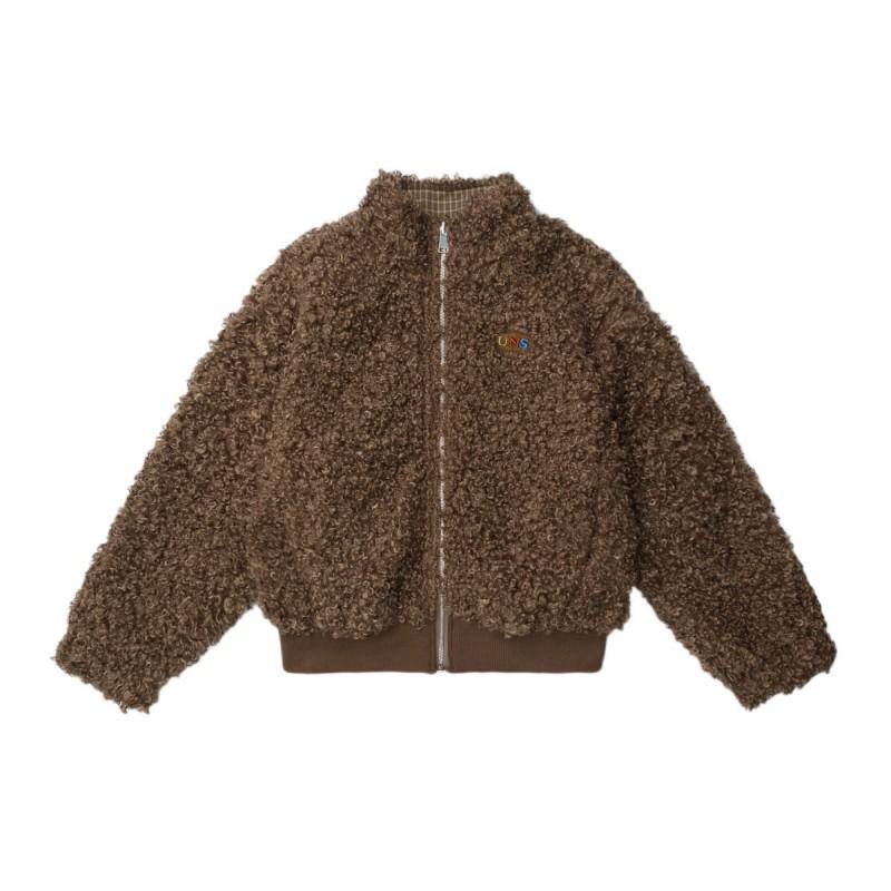 American Streetwear Plaid Lamb Wool Reversible Puffer Jacket Winter Thick Warm Coat Teens