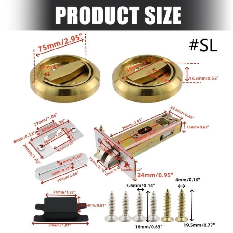 Rustproof Invisible Door Handle Lock Replacement Indoor Circular Pull Rings Lock Hardware for Sliding Doors Easy to Install